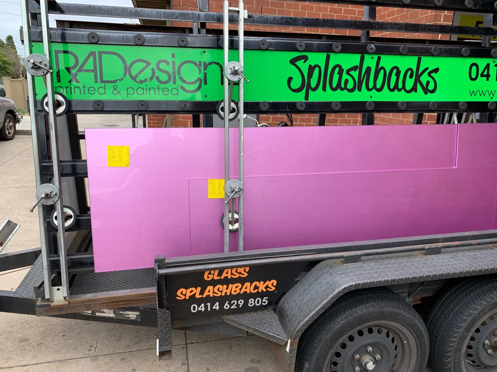RADesignz trailer carrying coloured glass panels