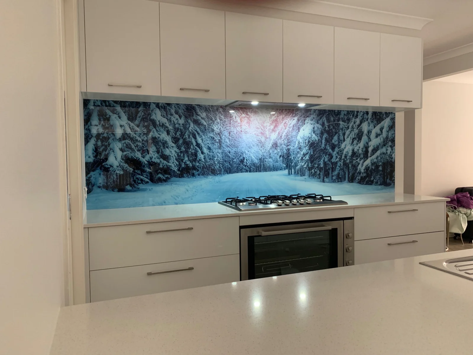 Printed snowy forest splashback