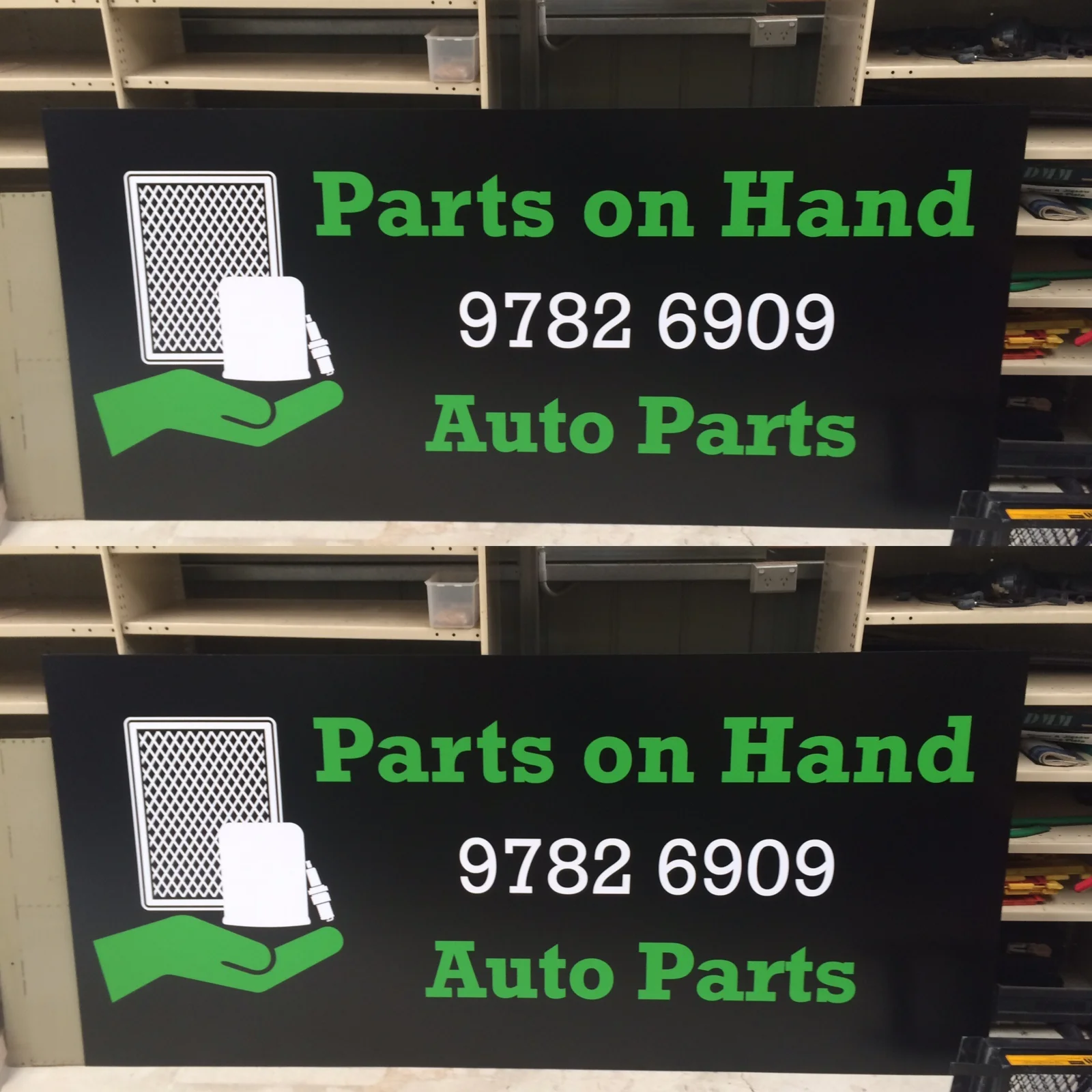 Parts on Hand Auto Parts sign panels