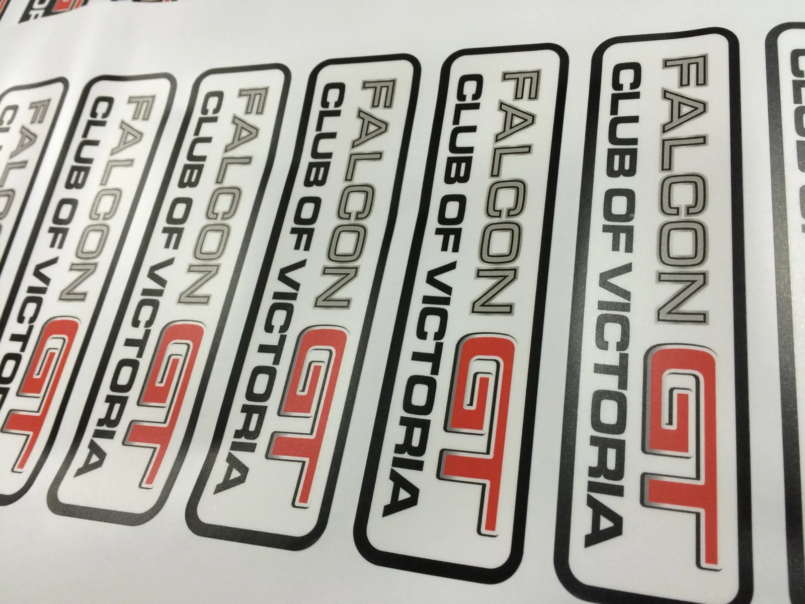 White Falcon GT Club of Victoria sticker sheets