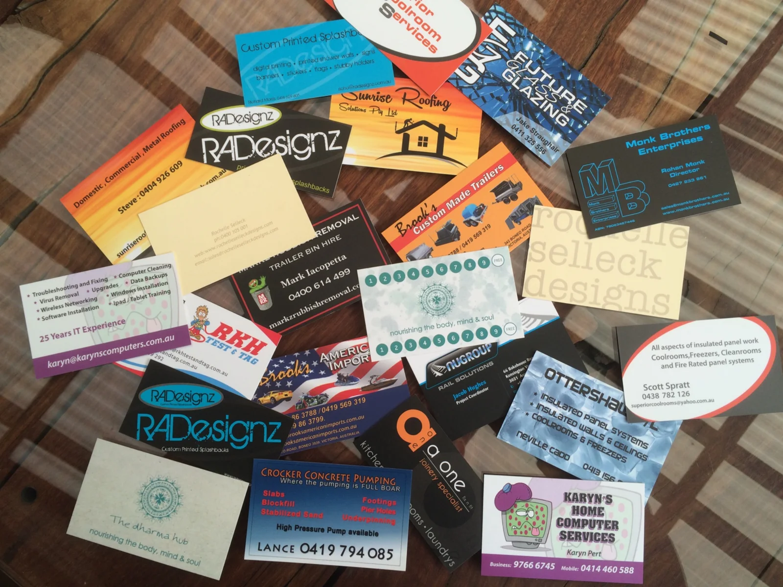 Collection of printed business cards and promotional designs