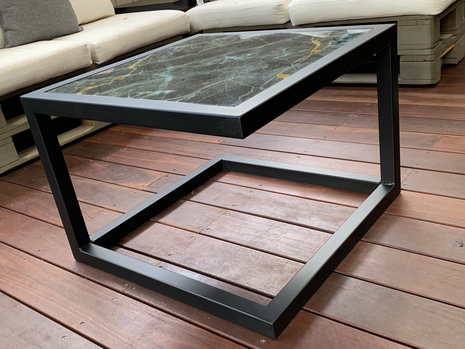 RADesignz charcoal marble-effect glass table with steel base
